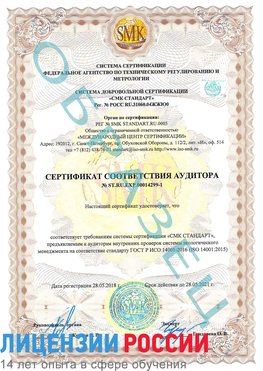 Образец сертификата соответствия аудитора №ST.RU.EXP.00014299-1 Ленинск Сертификат ISO 14001
